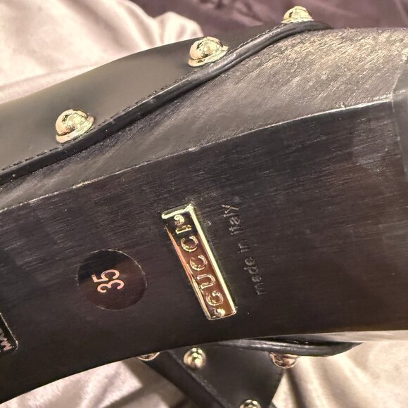 GUCCI BLACK LEATHER CLOGS ROUND HEEL WITH SILVER HARDWARE - Picture 11 of 12